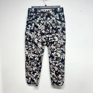 ANTHROPOLOGIE Cartonnier Womens Pant Black Floral Nassella Crop Elastic Waist 6P
